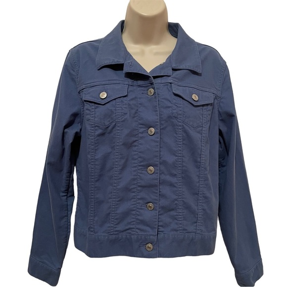 Lands End Women's Blue Jean Jacket Brushed Cotton Denim Long Sleeve Size M 10/12 - Picture 1 of 9